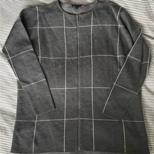 Eileen Fisher Hip Length Charcoal Full Zip extra fine Merino Wool Sweater size M